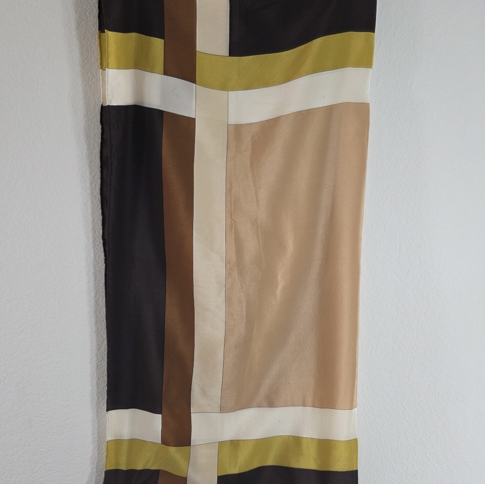 Vintage YVES SAINT LAURENT Silk Geometric Neutral Neckerchief Square Scarf - Picture 5 of 15
